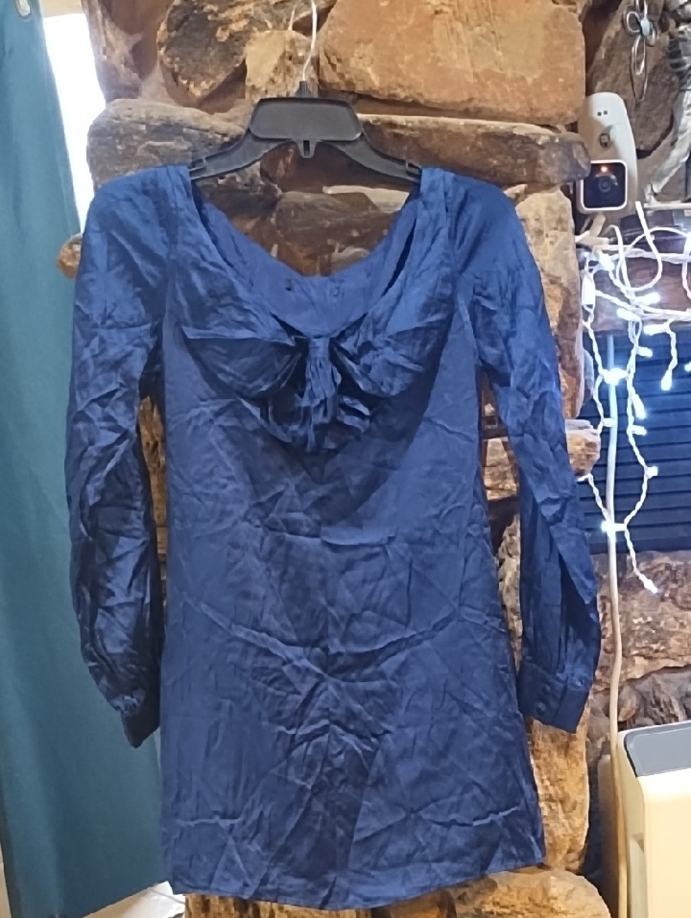Women's Navy Blue Long-Sleeve Bow-Front Dress